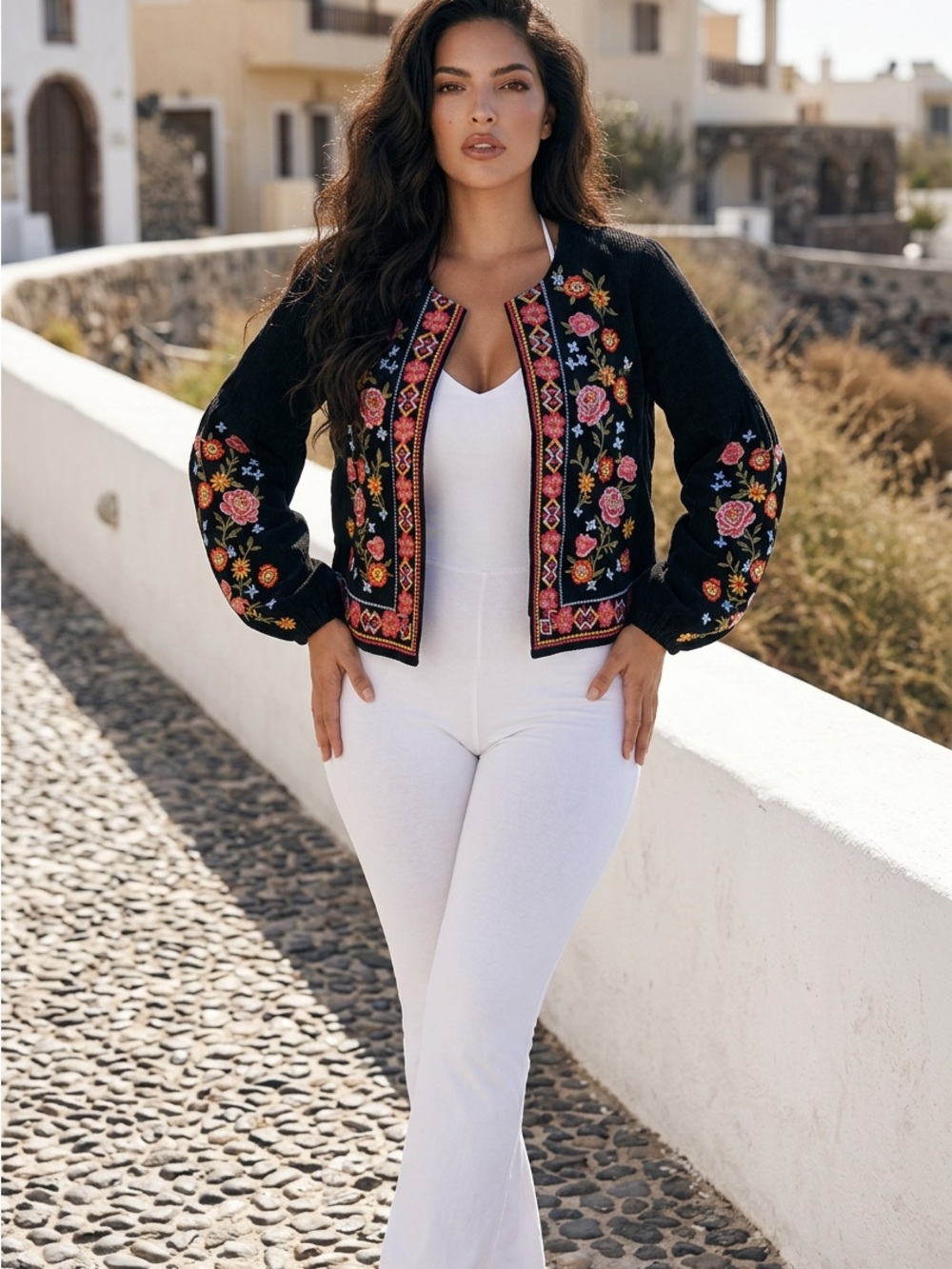 Savanna Jane Black Embroidered Floral Jacket